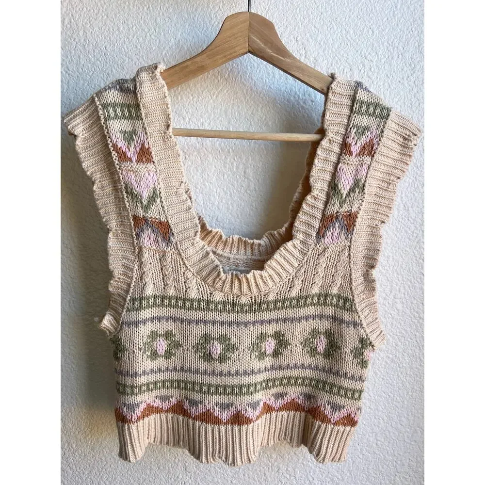 Anthropologie Cream Scalloped Sleeveless Sweater Vest - Picture 5 of 10